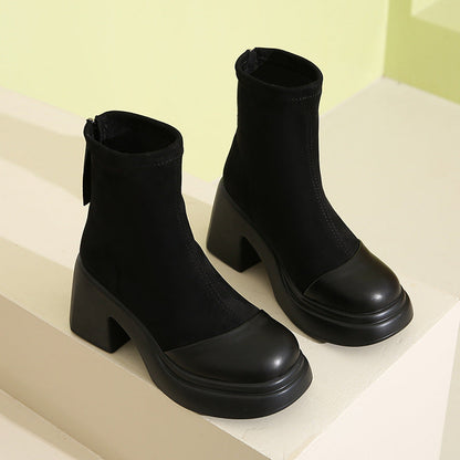 Damen Stiefeletten Blockabsatz Elastisch Modisch