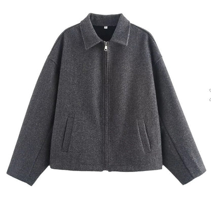Damen Kurzjacke Lässig Reverskragen Oversized