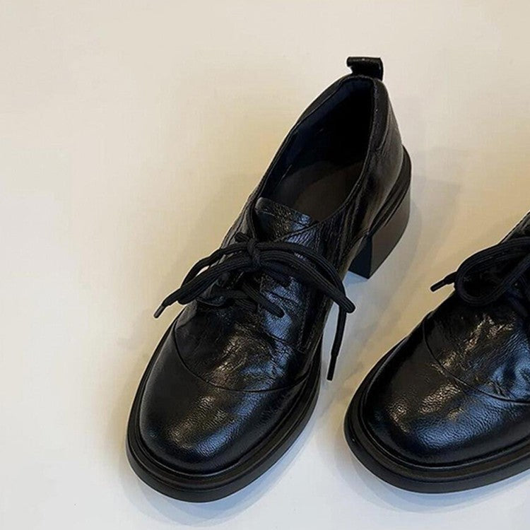 Damen Schnürschuhe Elegante Blockabsatz Komfortschuhe Leder - BerlinGlamour