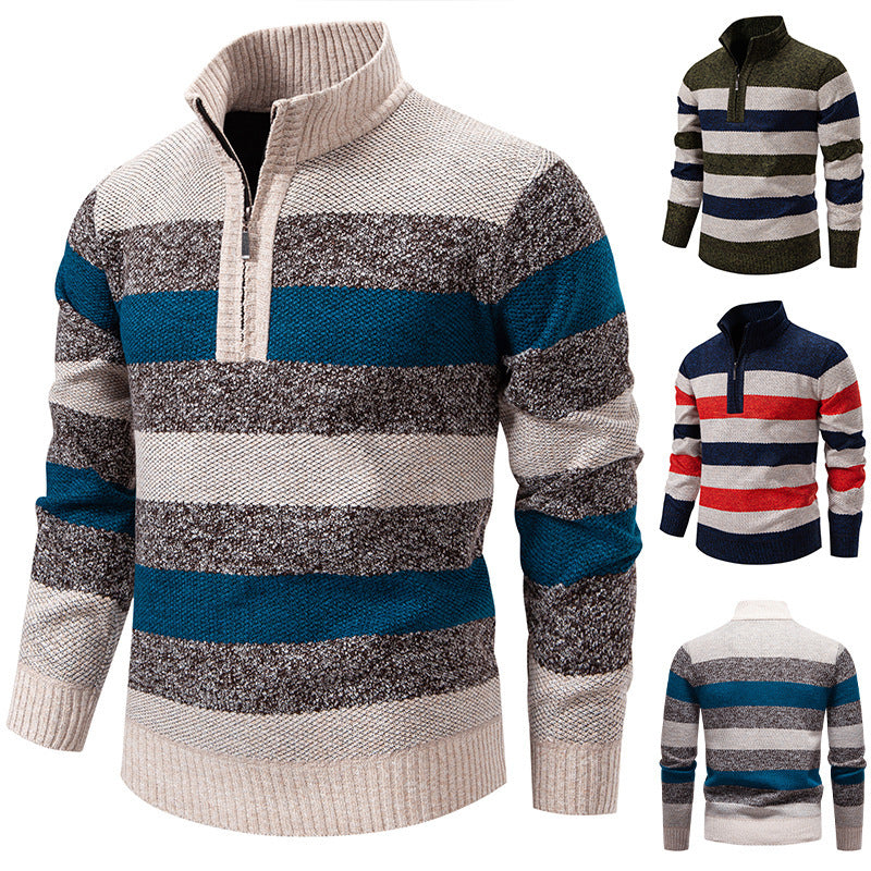 Herren Strickpullover Modern Gestreift Mit Reißverschluss