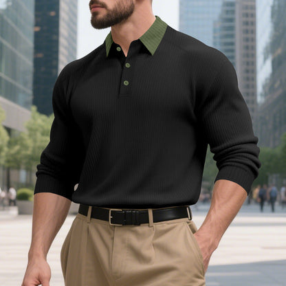 Herren Poloshirt Elegantes Strukturdesign Stehkragen Knopfleiste Modern