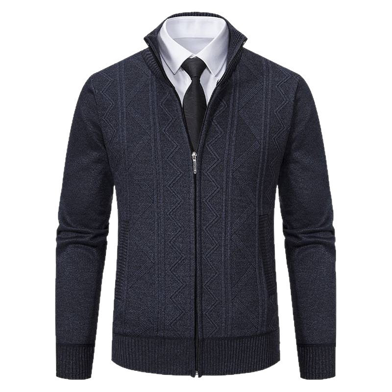 Herren Strickjacke Modern Zopfmuster Stehkragen