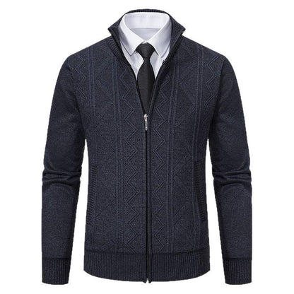 Herren Strickjacke Modern Zopfmuster Stehkragen