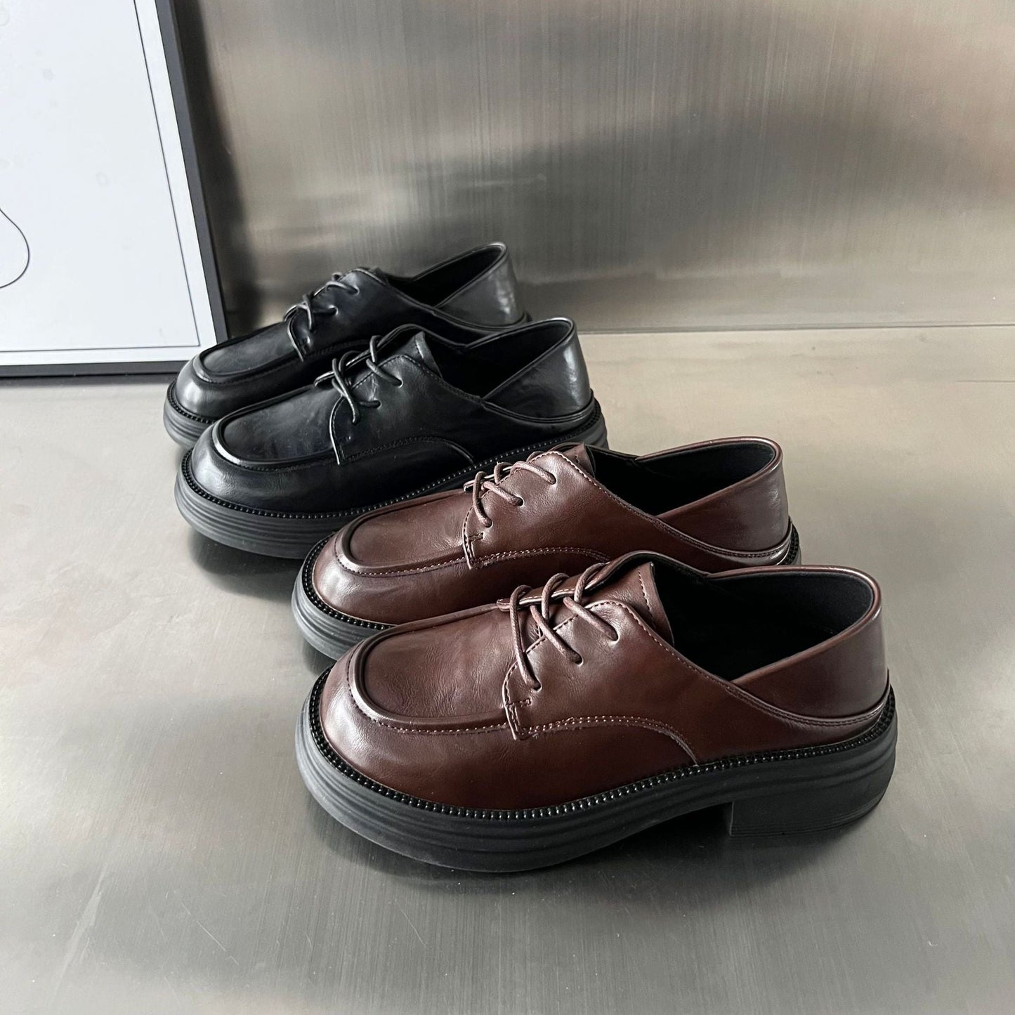 Damen Derby Schuhe Bequem Chunky Modisch