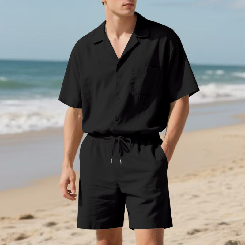 Herren Strandanzug Kurzarm Hemd Shorts Sommer