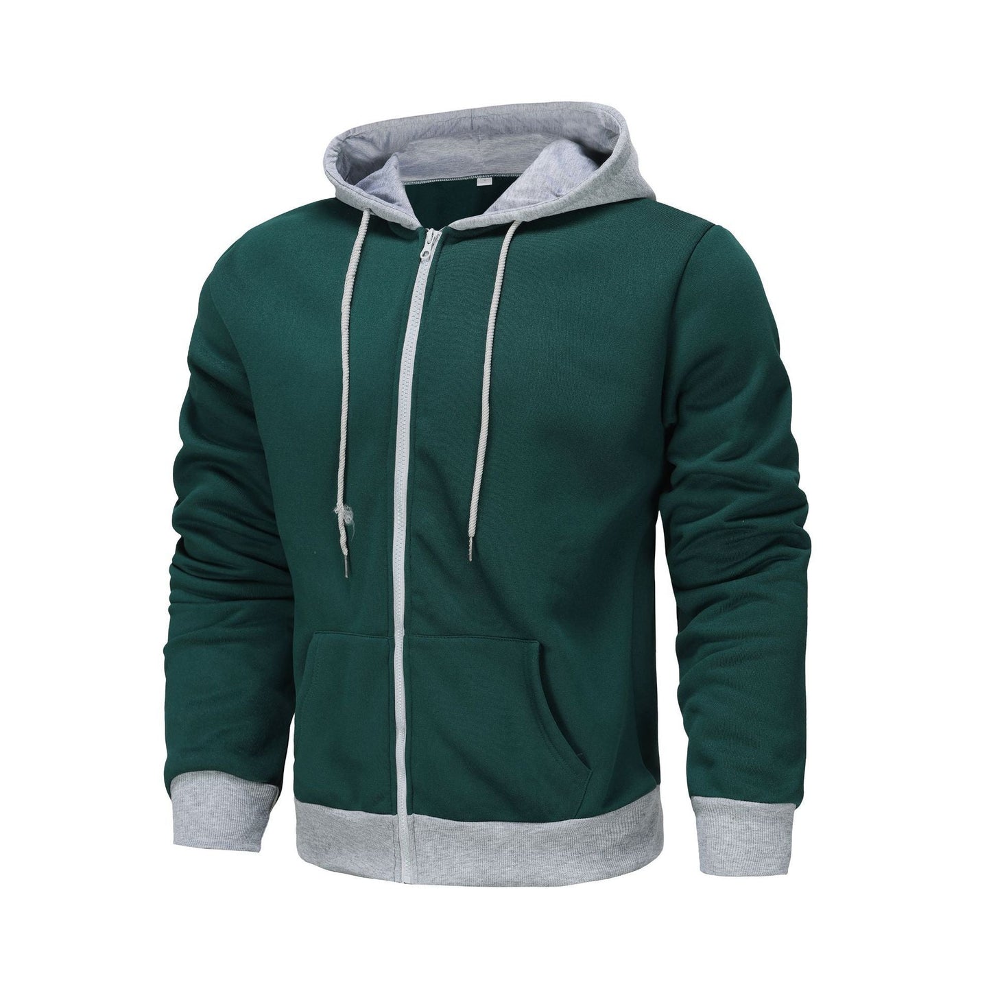 Herren Hoodie Zip mit Kontrastfarbe und Kängurutasche Sportlich
