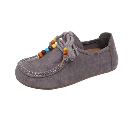 Damen Mokassins Weich Wildleder Perlen Schuhe Modern