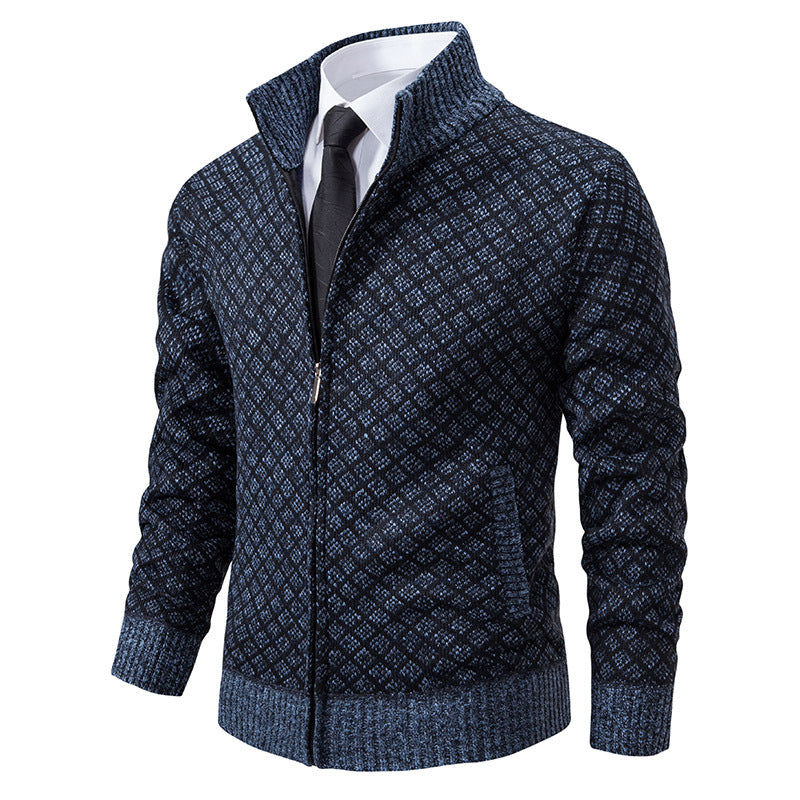 Herren Strickjacke Modern Grafik Design Zipper - BerlinGlamour