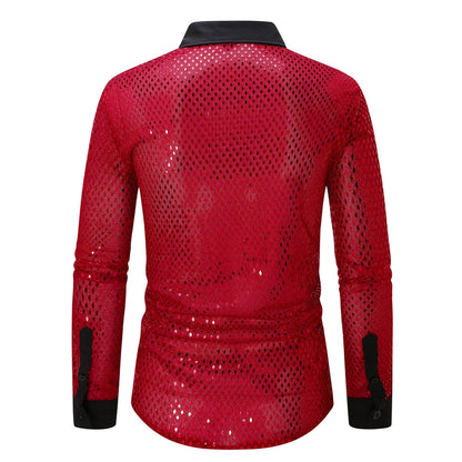 Herren Hemd Langarm Elegant mit Glanz Effekt und Schwarzer Kragen