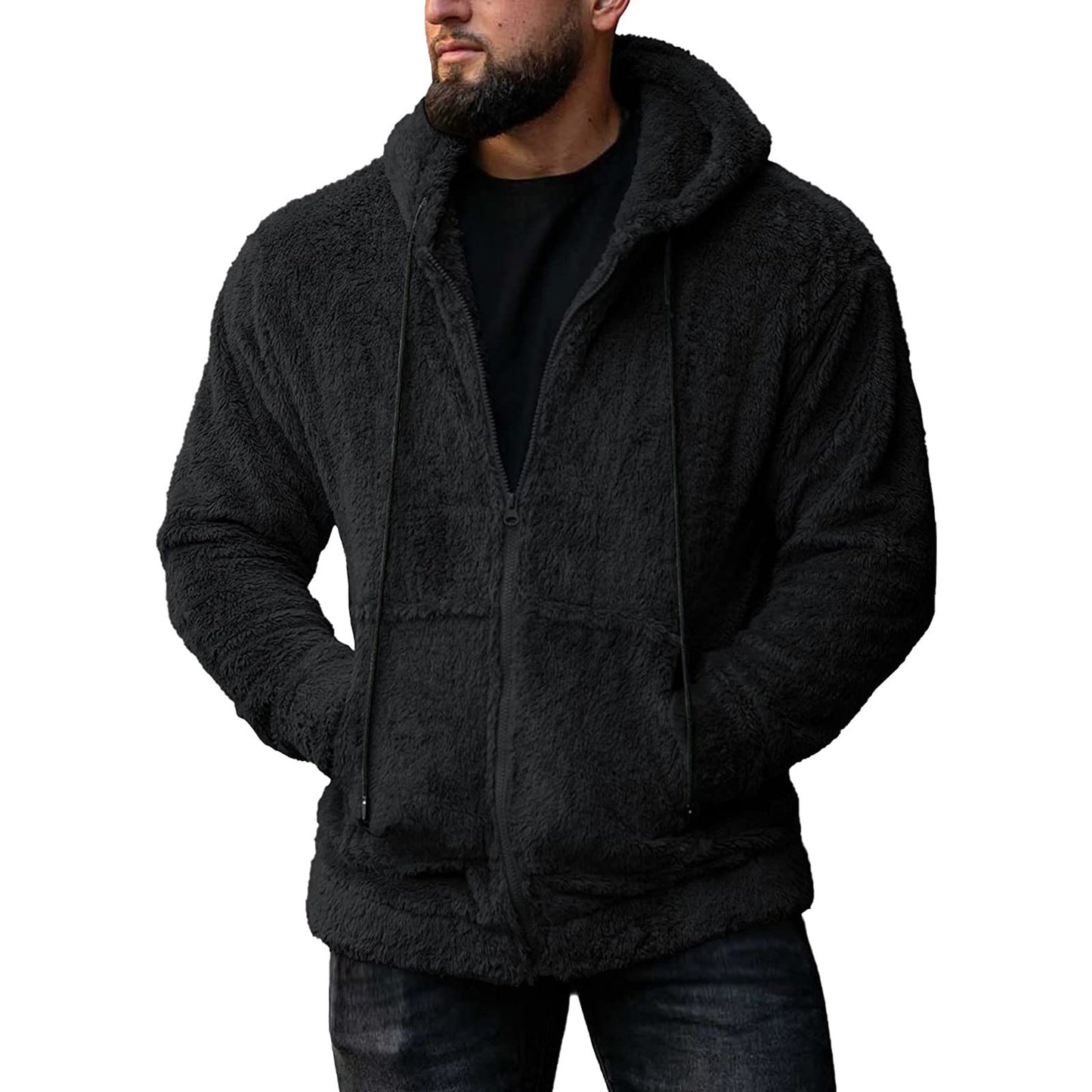 Herren Fleecejacke Warm Kapuze Taschen Sportlich