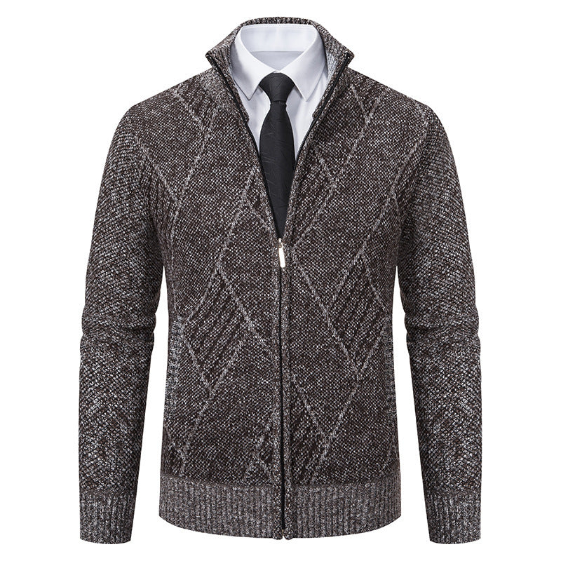 Herren Strickjacke Modern mit Hochkragen Zopfmuster