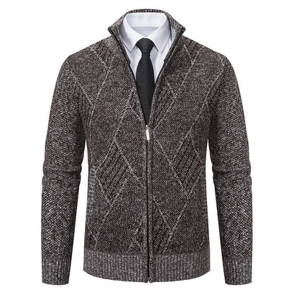 Herren Strickjacke Modern mit Hochkragen Zopfmuster