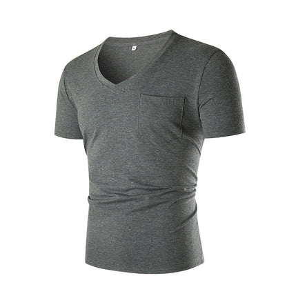 Herren T-Shirt V-Ausschnitt Slim Fit mit Brusttasche