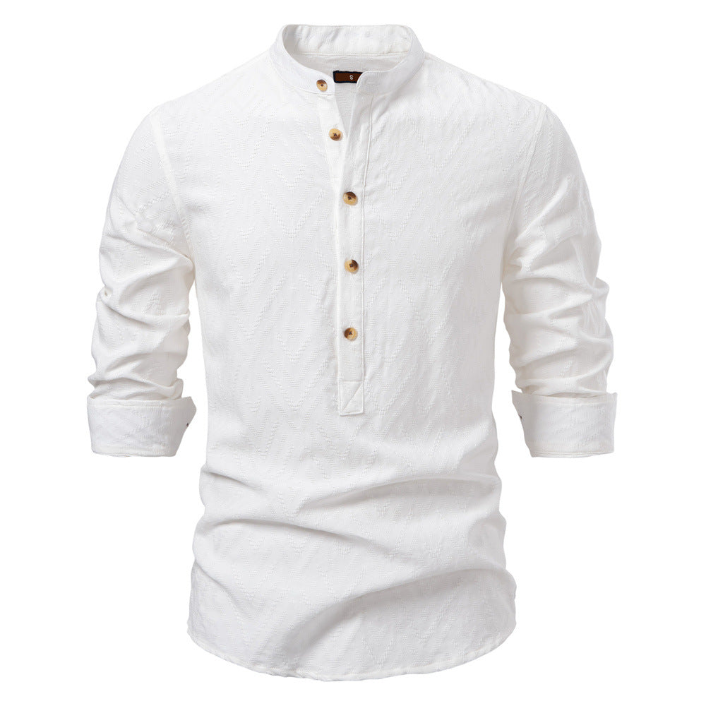Herren Langarmshirt Stehkragen Modern Mustered