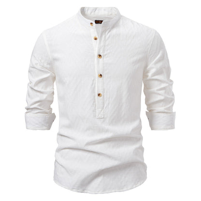Herren Langarmshirt Stehkragen Modern Mustered