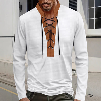 Herren Langarmshirt Lässig Schnürdetails Modern