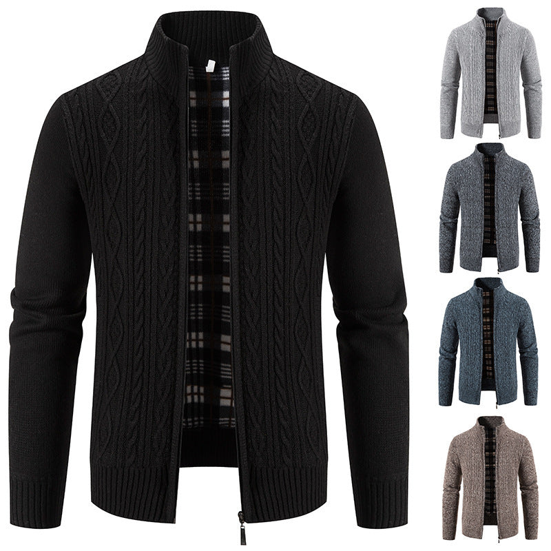 Herren Strickjacke Struktur Optik Hochkragen Modern - BerlinGlamour