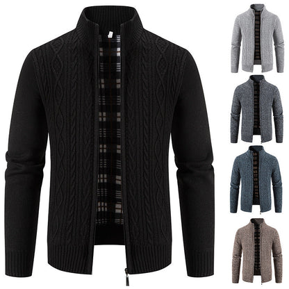 Herren Strickjacke Struktur Optik Hochkragen Modern - BerlinGlamour