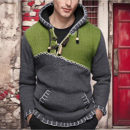 Herren Kapuzenpullover Zickzack Muster Hochwertig Strick