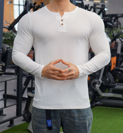 Herren Langarm Henley-Shirt Strukturiert Rippdesign Modern