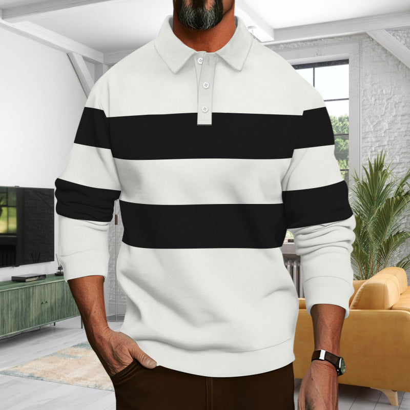 Herren Polohemd Langarm Modern Streifenmuster Elegant