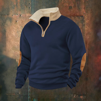 Herren Fleece-Pullover Modern Leder Detail Warm