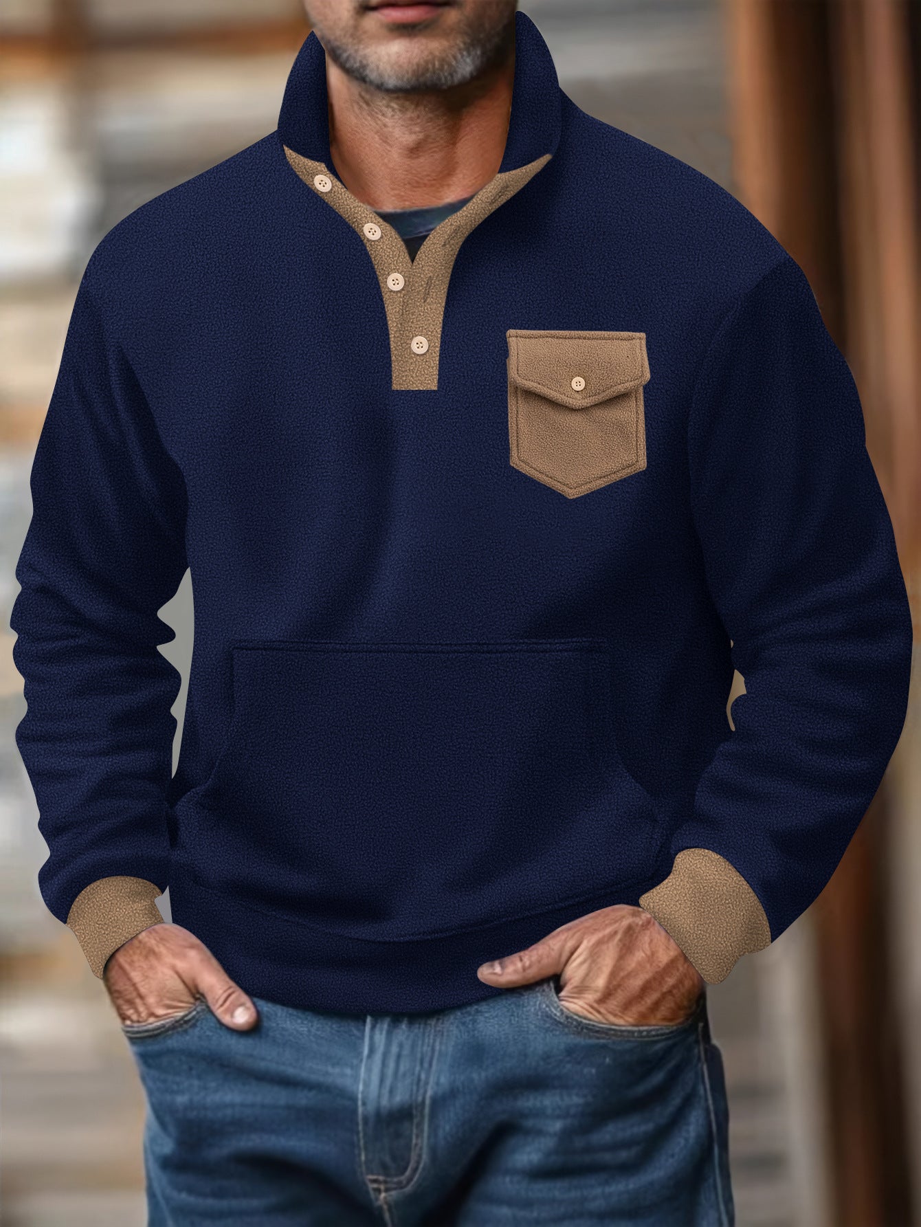 Herren Pullover Lässig mit Brusttasche Modern