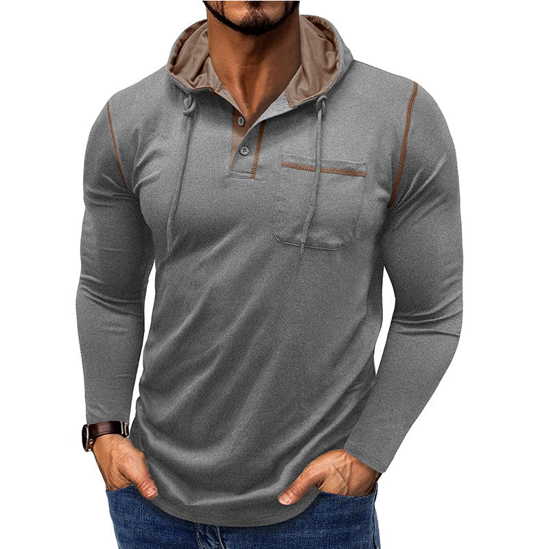 Herren Kapuzenpullover Modern mit Knopfleiste und Brusttasche