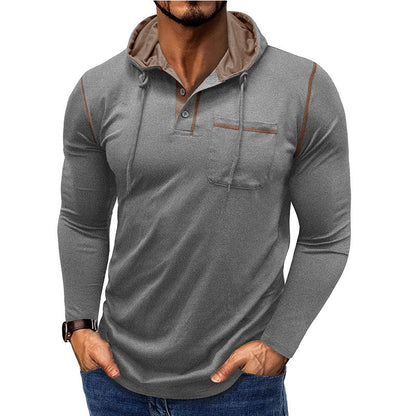 Herren Kapuzenpullover Modern mit Knopfleiste und Brusttasche