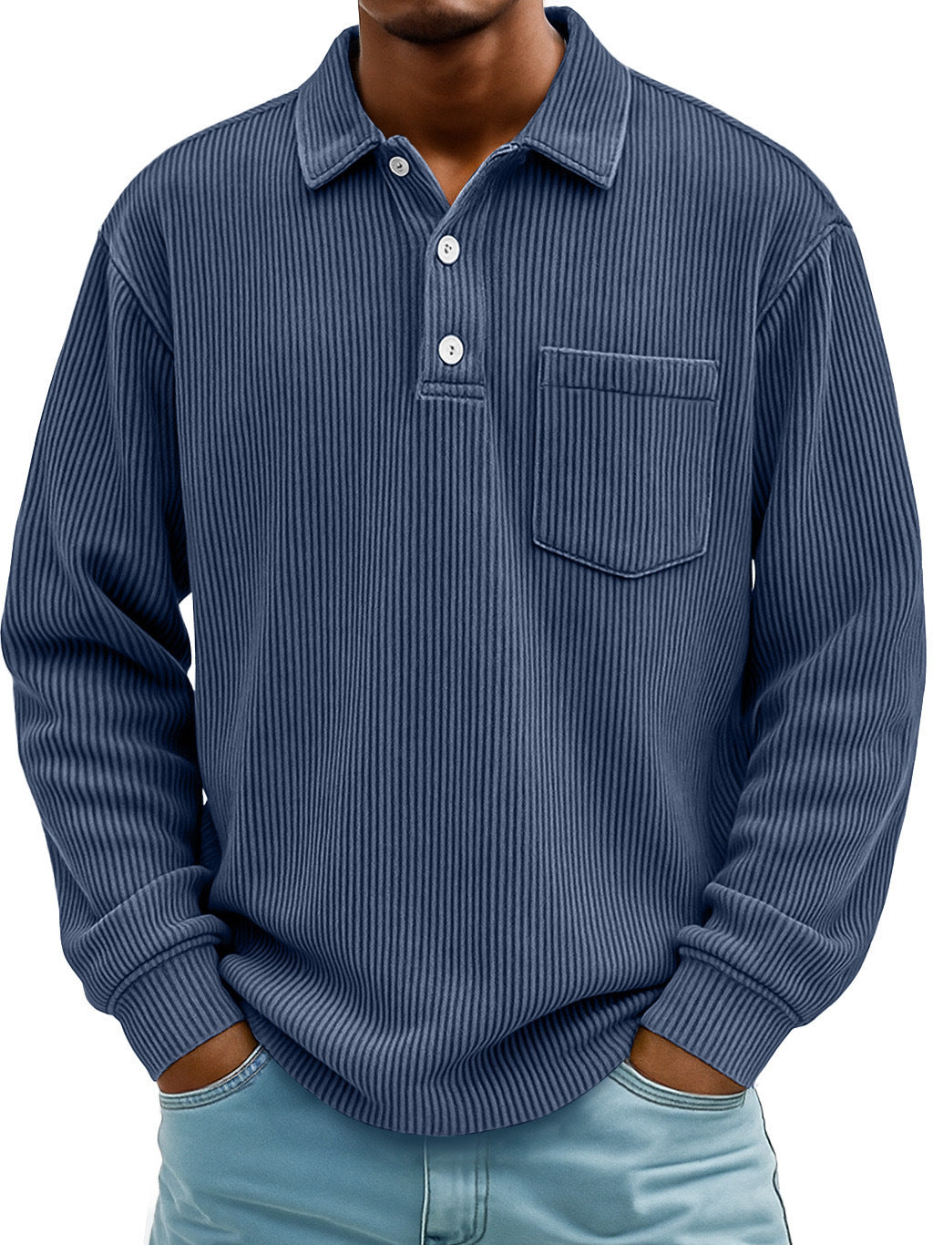 Herren Poloshirt Lässig Longsleeve Strukturiert Modern