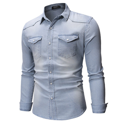 Herren Jeanshemd Modern mit Taschen und Button Down Kragen