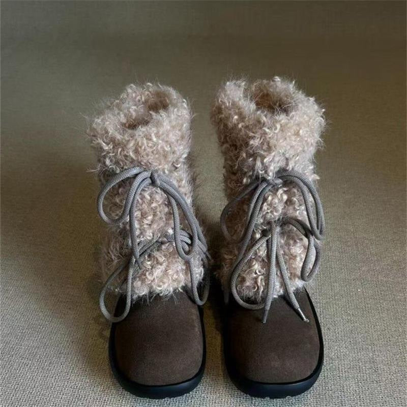 Weiche Winterboots Damen Flauschig Schnürsenkel Warm