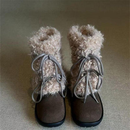 Weiche Winterboots Damen Flauschig Schnürsenkel Warm