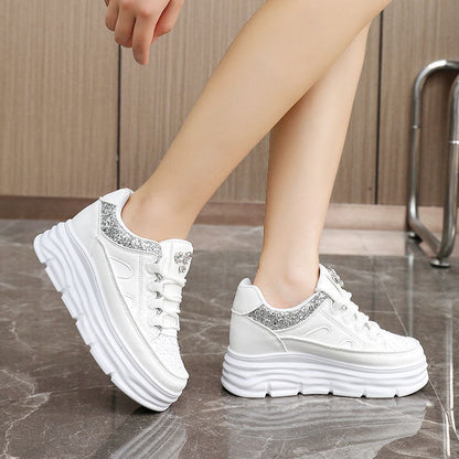 Damen Sneaker Sportlich Glitzer Plattform Schuhe Bequem