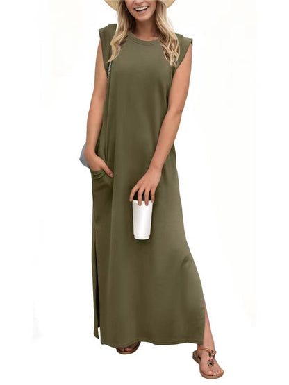 Damen Maxikleid Elegant Lang Ärmig Schlicht