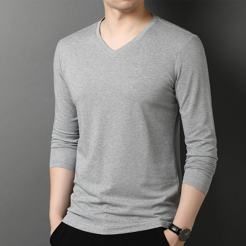 Herren Langarmshirt V-Ausschnitt Atmungsaktiv Baumwolle