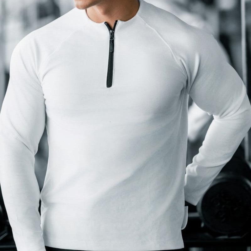 Herren Fitness Shirt Langarm mit Reißverschluss Sportlich