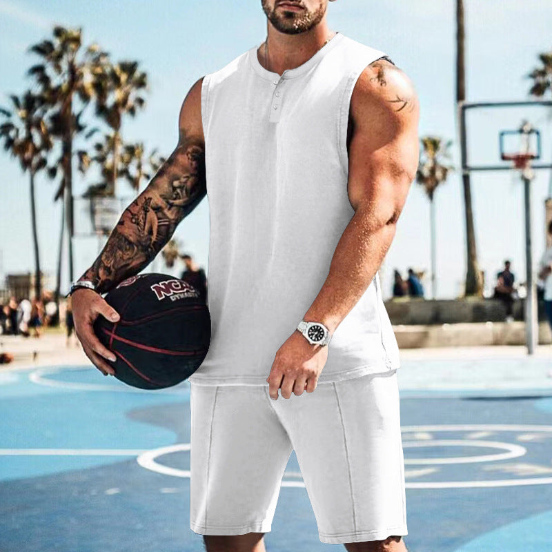 Herren Trainingsoutfit Ärmellos Sportlich Fitness Shorts Set