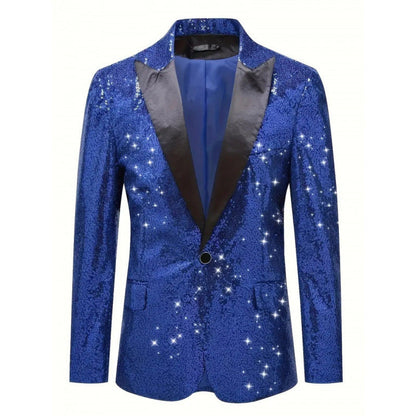 Herren Smokingjacke Glitzer Pailletten Elegant Schwarz