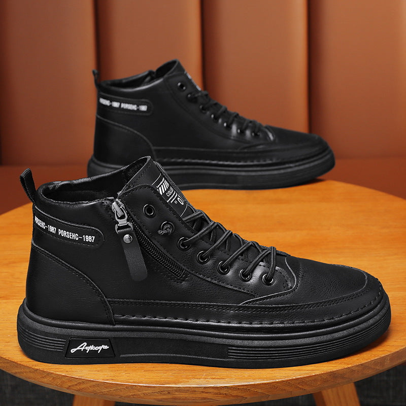 Damen Sneaker Hochformat Leder Robust Mit Reißverschluss