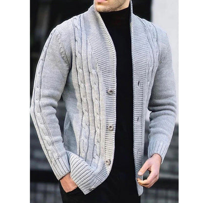 Herren Strickjacke Kabelmuster Schalkragen Modern