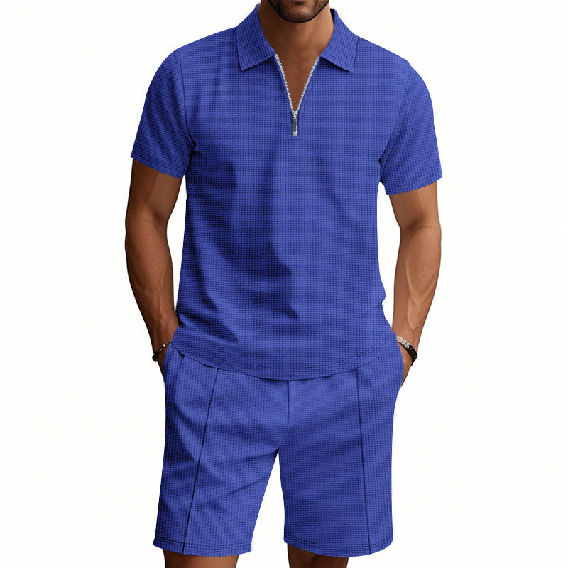 Herren Polo-Set mit Shorts, Modern, Reißverschluss, Elegantes Design