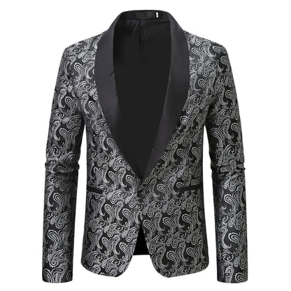 Herren Smokingjacke Paisley Muster Elegant Schwarz