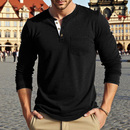Herren Langarmshirt Modern Knopf Detail Elegante Optik