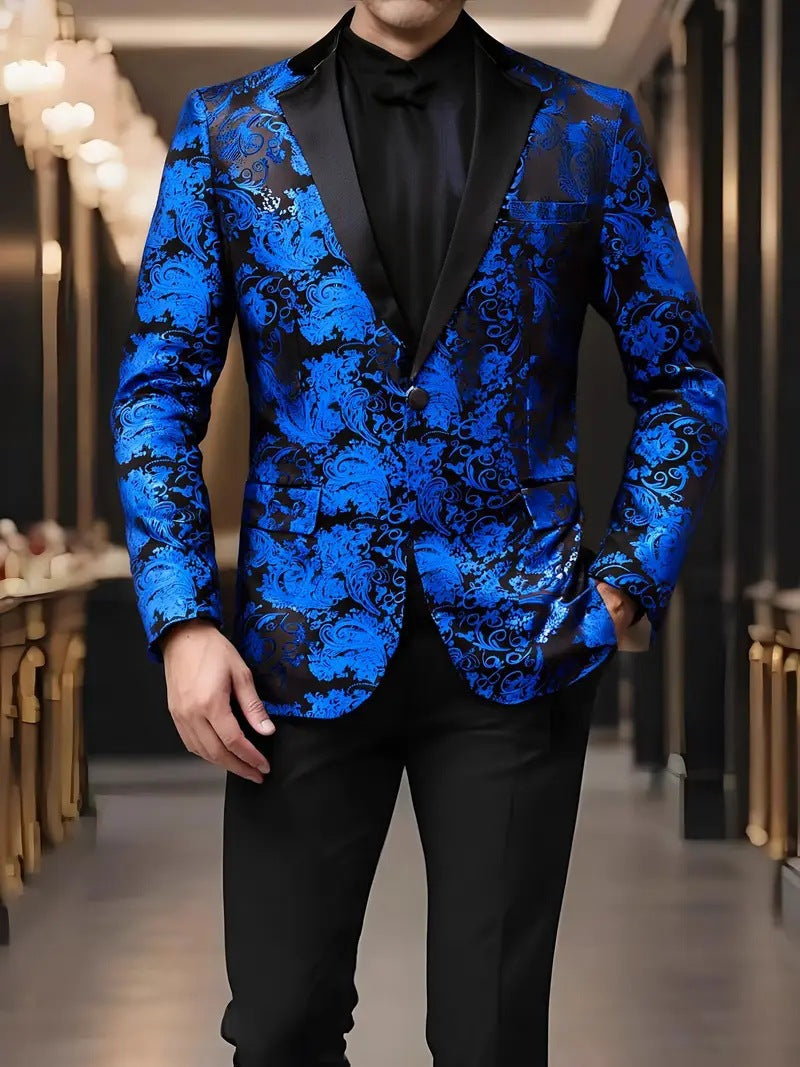 Herren Blazer Pailletten Jackett Floral Modern Glamour