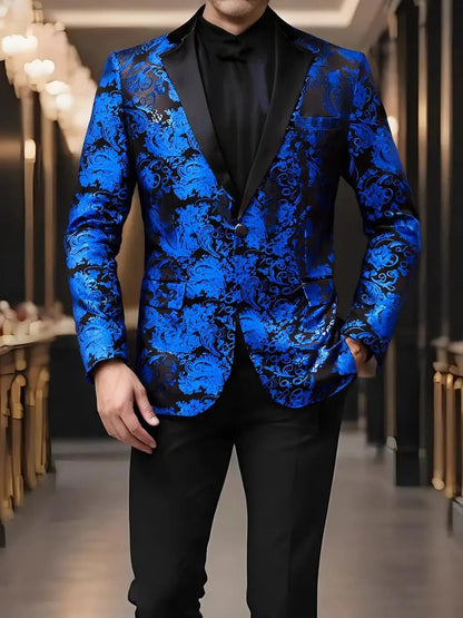 Herren Blazer Pailletten Jackett Floral Modern Glamour