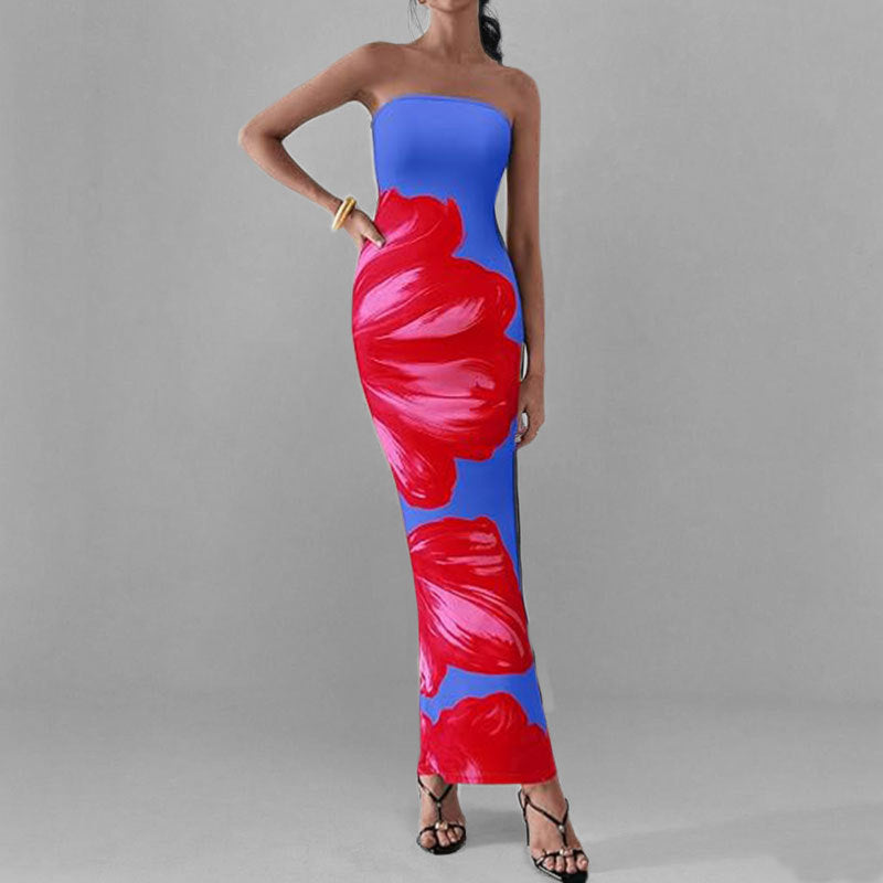 Sommerkleid Schulterfrei Blumenmuster Figurformend
