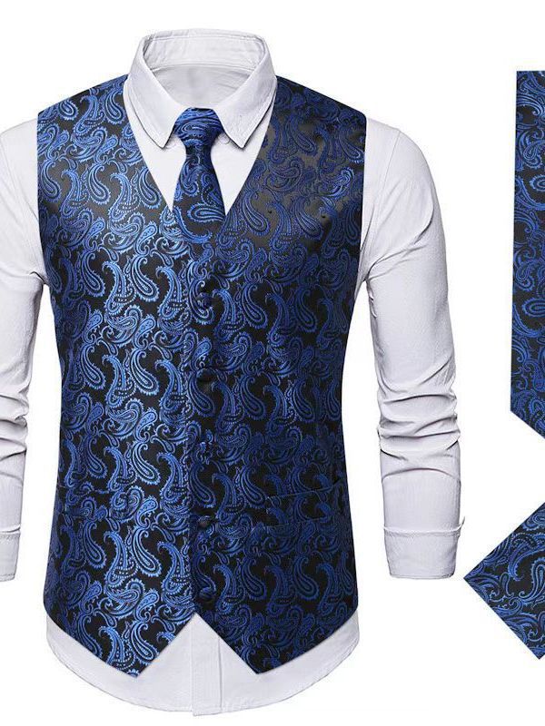 Herren Anzugset Weste SlimFit mit Krawatte und Einstecktuch Modern