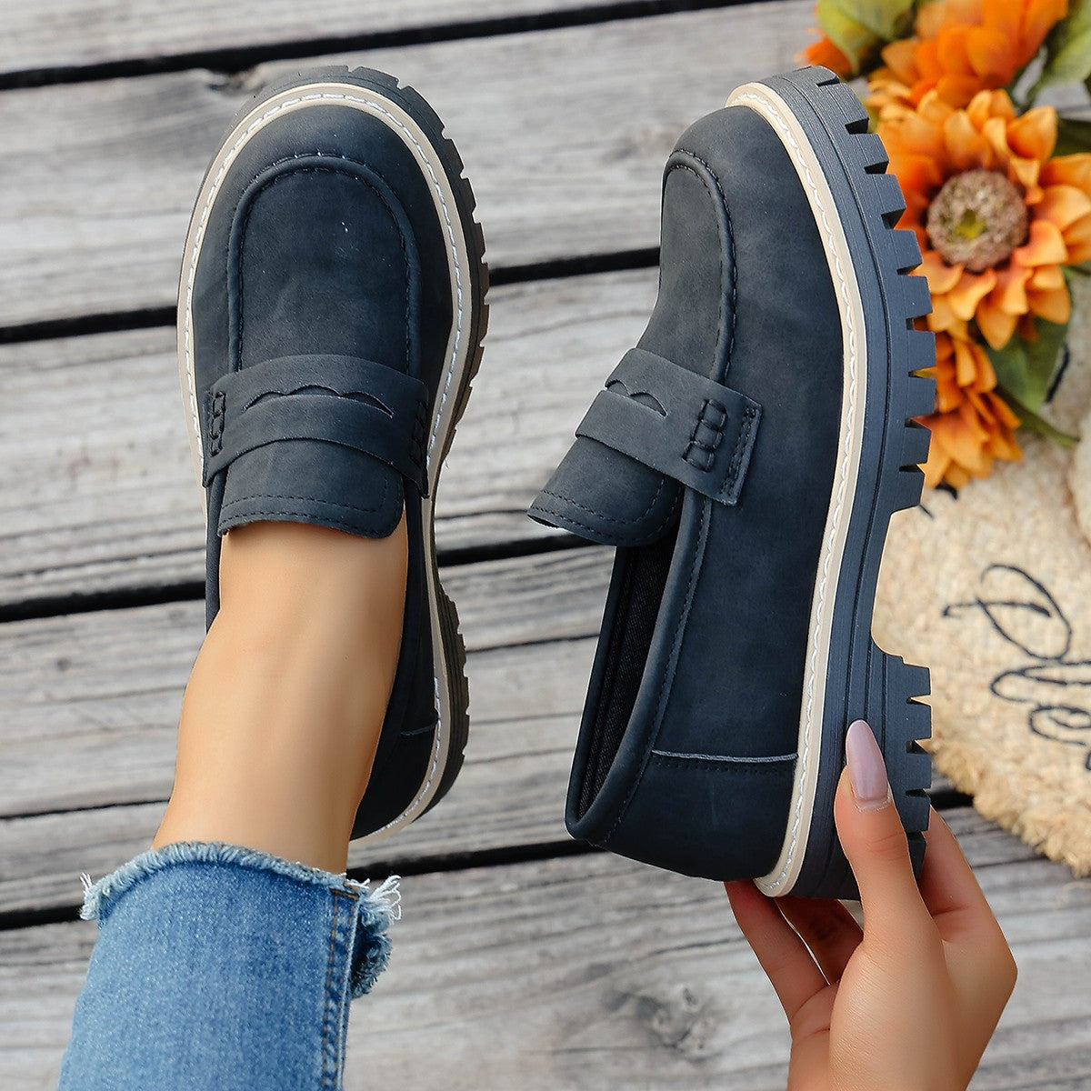 Damen Slipper Mokassin Lederoberfläche Rutschfest Moderne