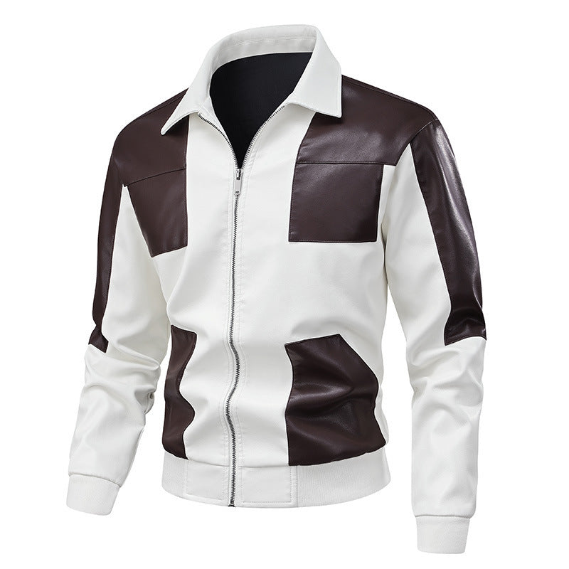 Herren Lederjacke Bikerstil Modern Kontrastdetails Schwarz